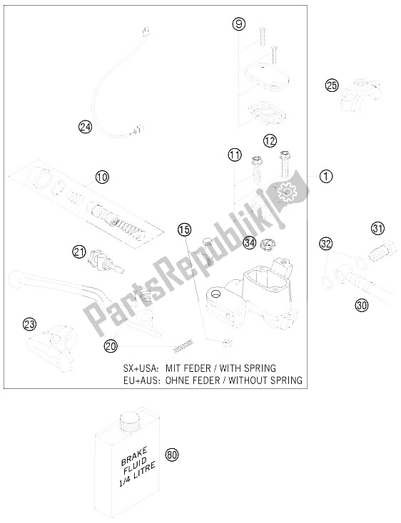 All parts for the Hand Brake Cylinder of the KTM 125 EXC Europe 2011