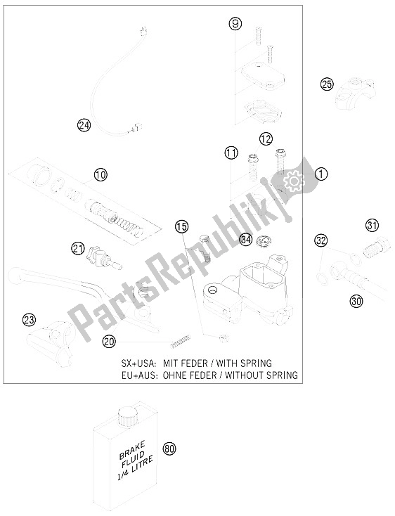 All parts for the Hand Brake Cylinder of the KTM 250 EXC F Australia 2011