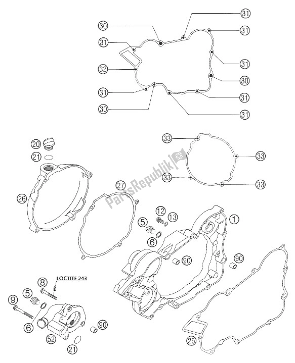 Tutte le parti per il Coperchio Frizione 125/200 2002 del KTM 125 EXC Europe 2002