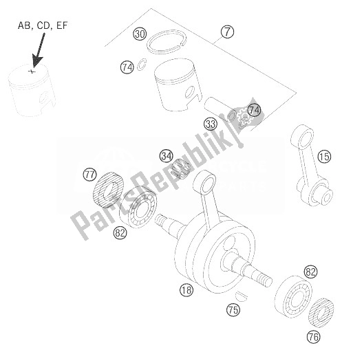 All parts for the Crankshaft, Piston of the KTM 50 SX Europe 2007