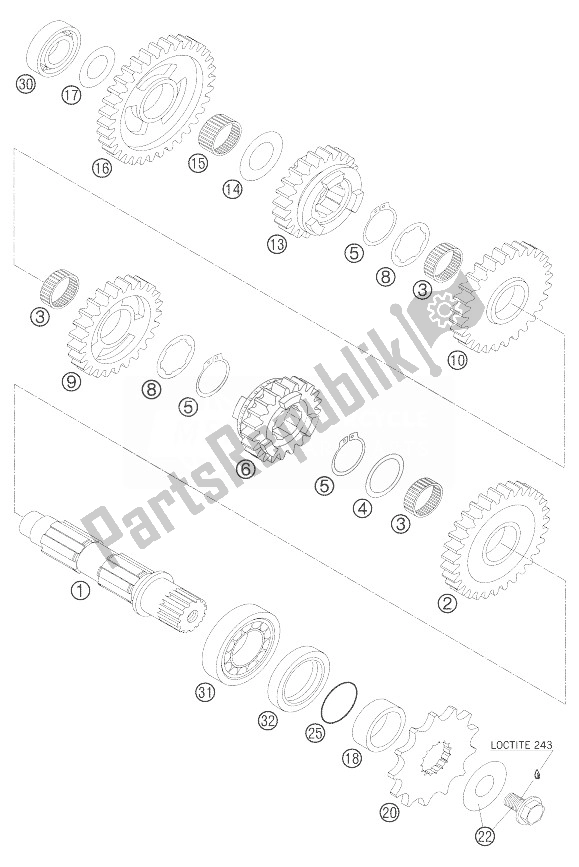 All parts for the Transmission Ii - Countershaft of the KTM 400 EXC Factory Racing Europe 2007