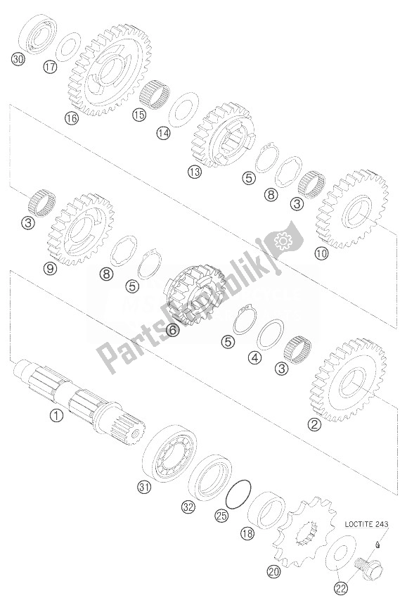 All parts for the Transmission Ii - Countershaft of the KTM 450 SMR Europe 2007