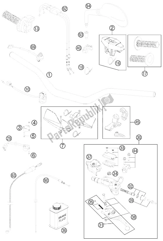 All parts for the Handlebar, Controls of the KTM 250 EXC F Factory Edit Europe 2011
