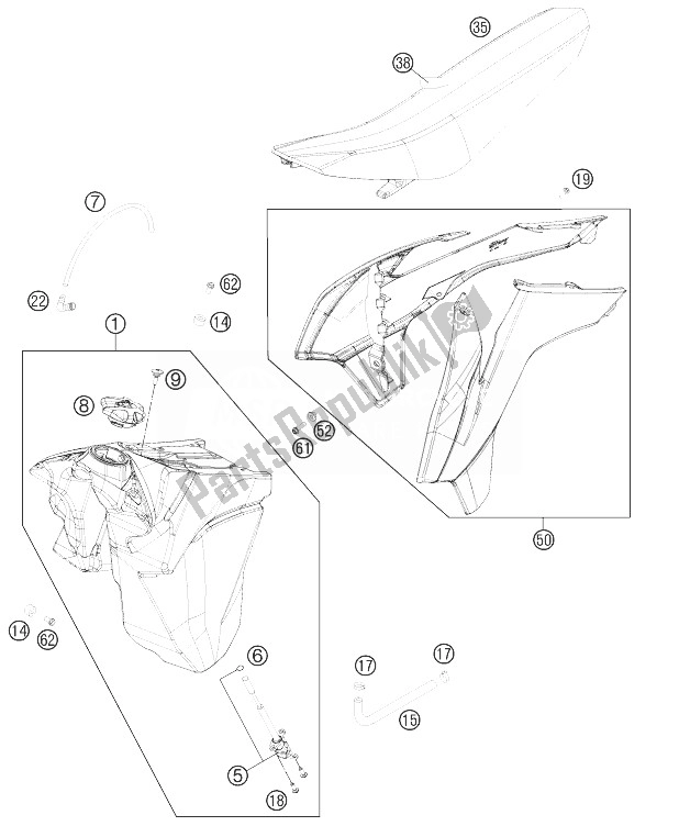 Tutte le parti per il Serbatoio, Sedile, Coperchio del KTM 300 XC Europe USA 2014
