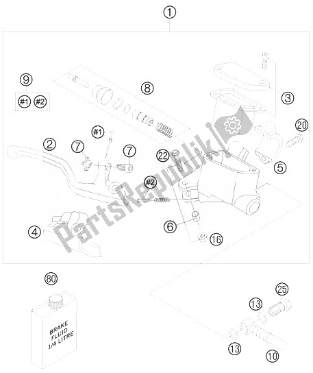 All parts for the Hand Brake Cylinder of the KTM 85 SX 17 14 Europe 2010