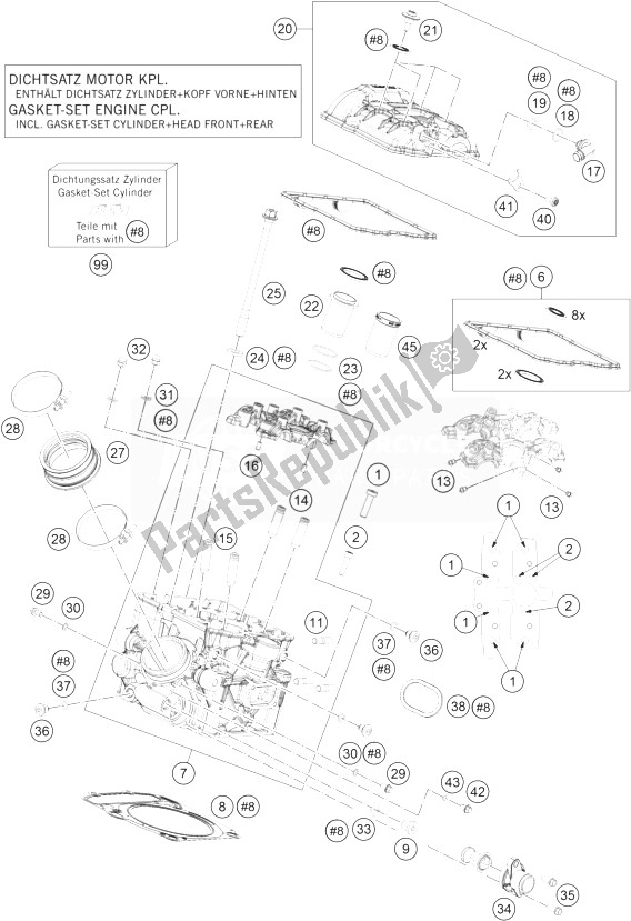 All parts for the Cylinder Head Rear of the KTM 1190 ADV ABS Grey WES France 2014