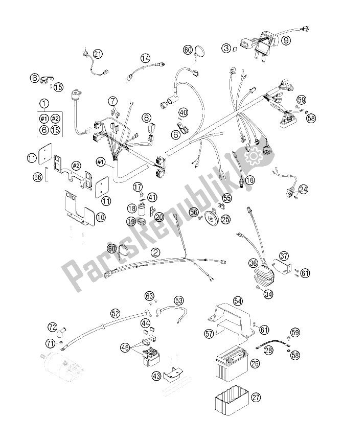 Tutte le parti per il Cablaggio Elettrico del KTM 640 Duke II Black Europe 2005