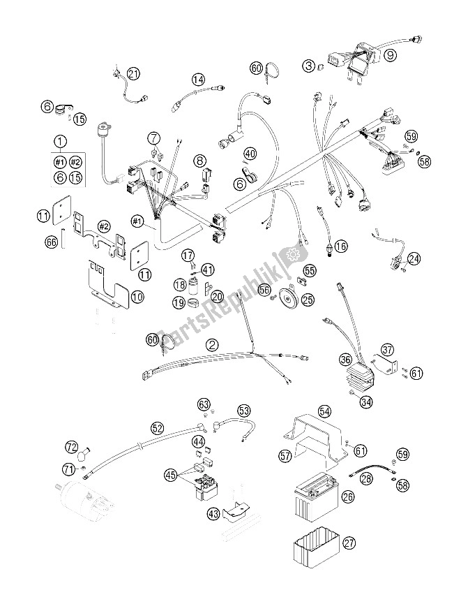 All parts for the Wiring Harness of the KTM 640 Duke II Red Europe 2005