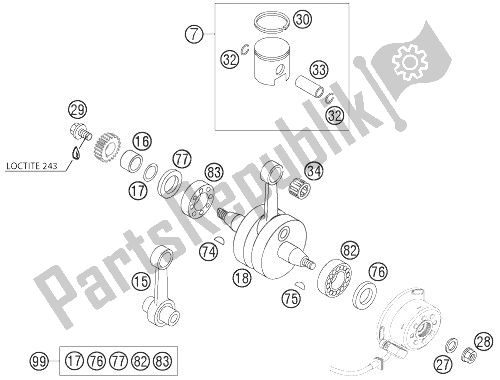 Tutte le parti per il Albero Motore, Pistone 105 Sx del KTM 105 SX Europe 2004