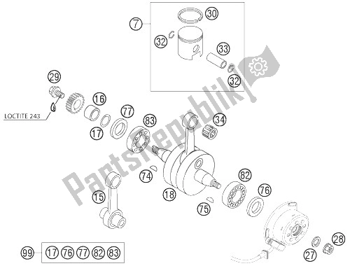 Todas as partes de Virabrequim, Pistão 85 Sx do KTM 85 SX Europe 6001D9 2004