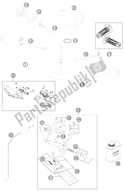 Alle onderdelen voor de Stuur, Bedieningselementen van de KTM 250 XC Europe USA 2015