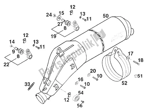 All parts for the Silencer 400/640 Lc4 Usa 200 of the KTM 640 LC 4 Silber USA 2000