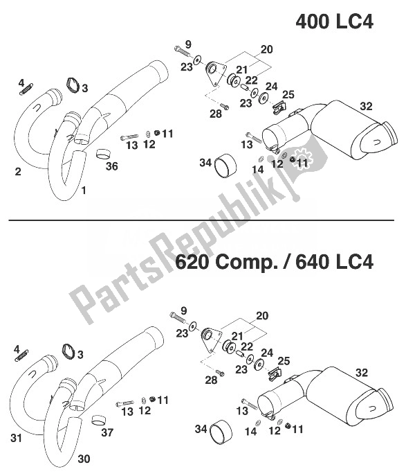 Todas las partes para Tubo De Escape, Colector. Lc4 '98 de KTM 620 LC 4 98 Competition Europe 1998