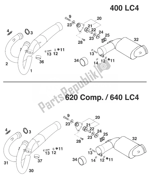 Todas las partes para Tubo De Escape, Colector. Lc4 '98 de KTM 640 LC4 98 Europe 1998