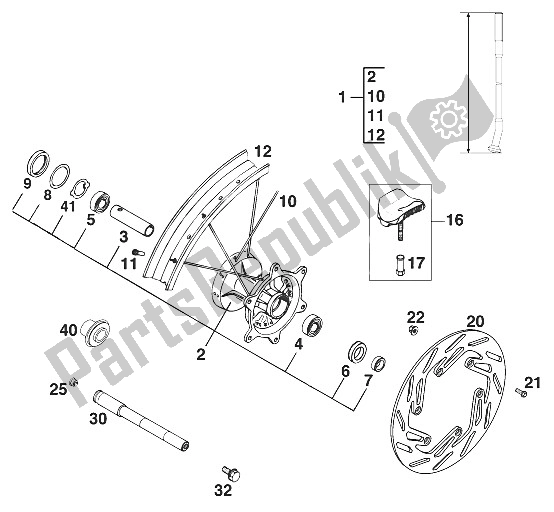 Tutte le parti per il Ruota Anteriore 400/540 Sxc '99 del KTM 400 SXC USA 2000