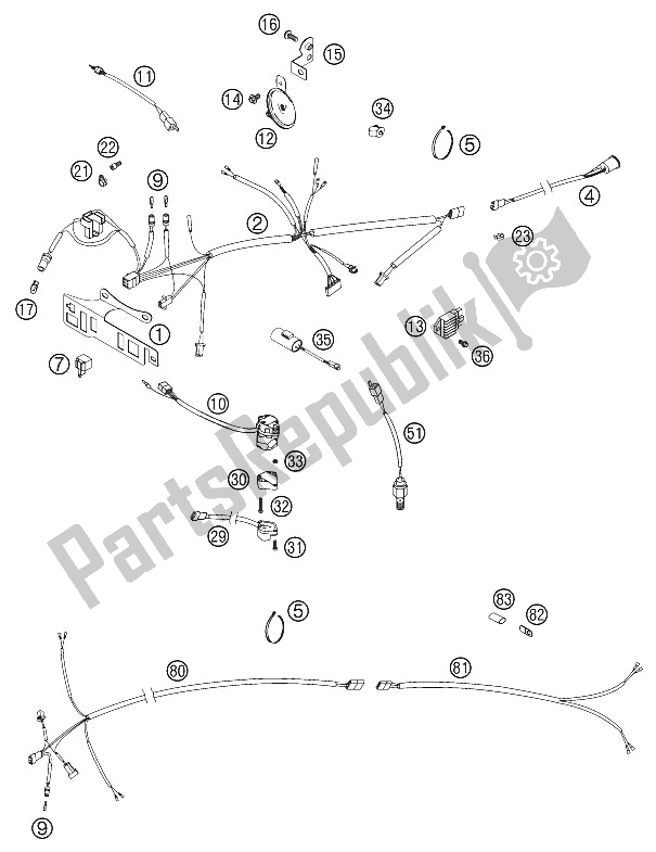 Todas as partes de Chicote Elétrico 125-380 2002 do KTM 125 EXC Australia 2002