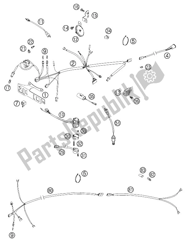 All parts for the Wiring Harness 250-380 2002 of the KTM 250 EXC Racing SIX Days Europe 2002