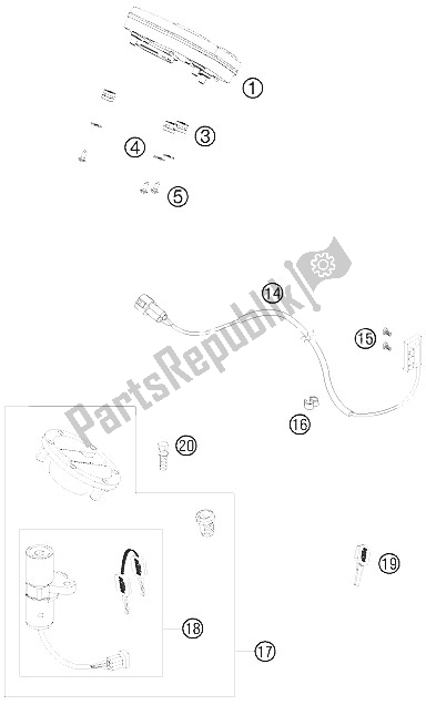 All parts for the Instruments / Lock System of the KTM 990 Super Duke Orange Australia United Kingdom 2008