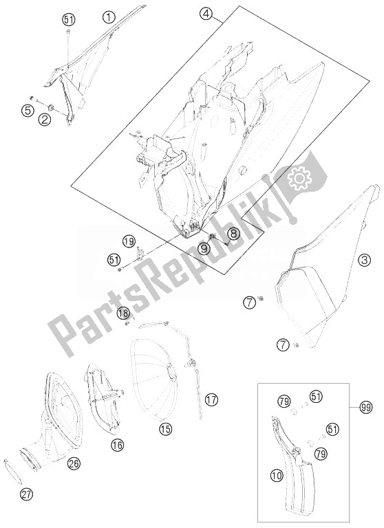 All parts for the Air Filter of the KTM 250 XC Europe USA 2013