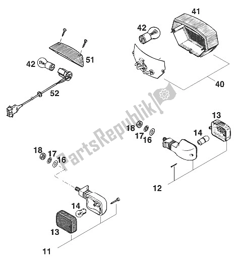 All parts for the Mask - Turn Signal - Rear Light '96 of the KTM 250 EXC M O 13 LT USA 1997