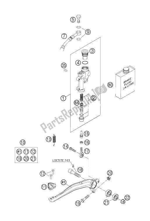 All parts for the Rear Brake Control of the KTM 125 SX Europe 2006