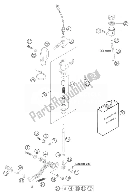 Tutte le parti per il Controllo Del Freno Posteriore del KTM 625 SMC Australia United Kingdom 2004