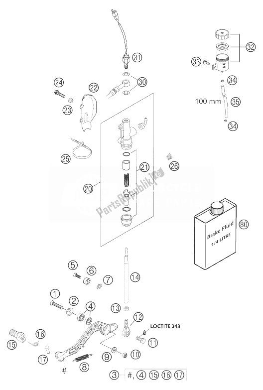 All parts for the Rear Brake Operating System of the KTM 640 Adventure R Australia United Kingdom 2004