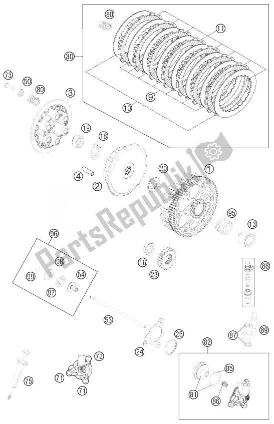 All parts for the Clutch of the KTM 250 SX F Europe 2013