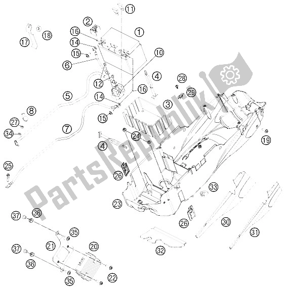 All parts for the Battery of the KTM 990 Superm T Orange ABS France 2011