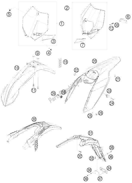 Tutte le parti per il Maschera, Parafanghi del KTM 250 EXC F Australia 2009