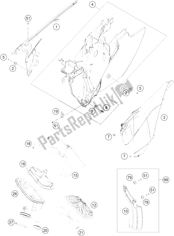 Todas las partes para Caja De Filtro De Aire de KTM 350 EXC F SIX Days Europe 2015