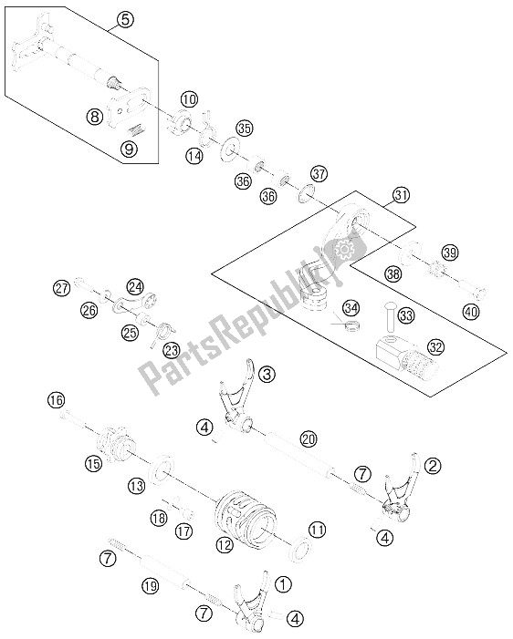 Tutte le parti per il Meccanismo Di Spostamento del KTM 250 XC W USA 2011