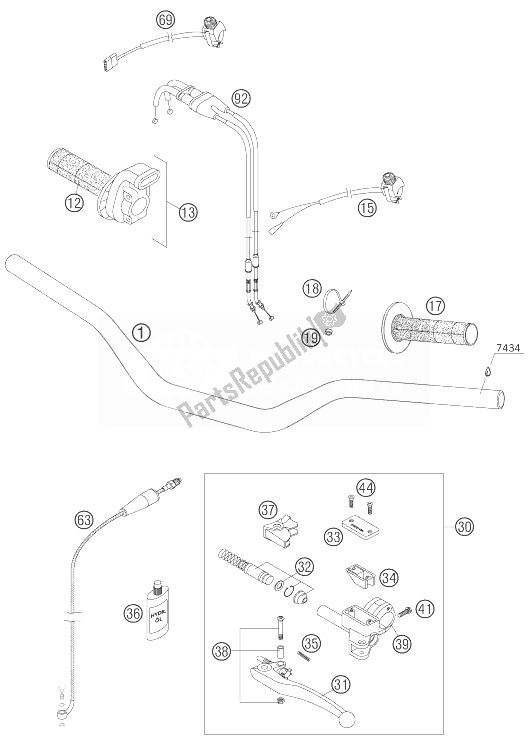 Todas as partes de Guiador, Controles do KTM 450 XC W USA 2007