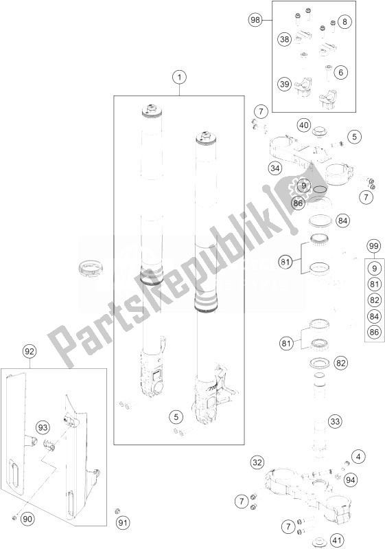 Toutes les pièces pour le Fourche Avant, Triple Serrage du KTM 690 SMC R ABS Australia 2014