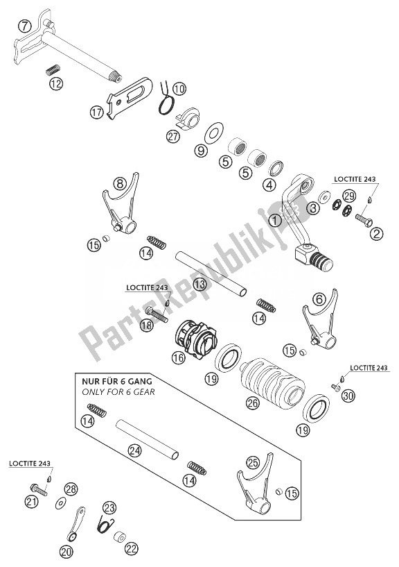 All parts for the Shift Mech. 250 Exc, 450/525sx of the KTM 400 EXC Racing SIX Days Europe 2003