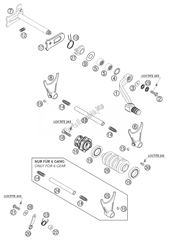 Tutte le parti per il Shift Mech. 250 Exc, 450 / 525sx del KTM 450 EXC G Racing USA 2003