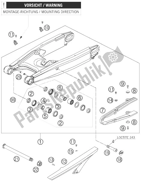 Toutes les pièces pour le Bras Oscillant du KTM 950 Supermoto R USA 2007