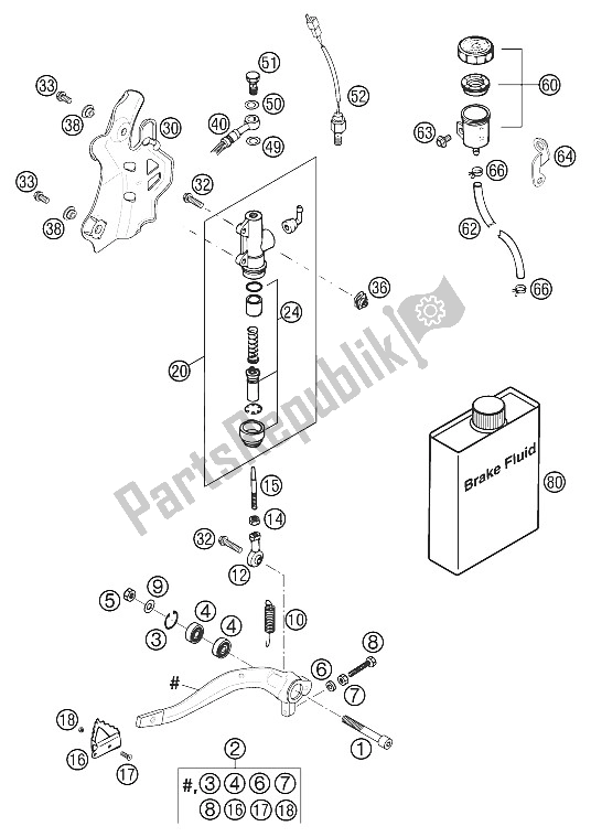 Todas las partes para Sistema De Frenos Traseros Racing02 de KTM 250 EXC Racing Australia 2002