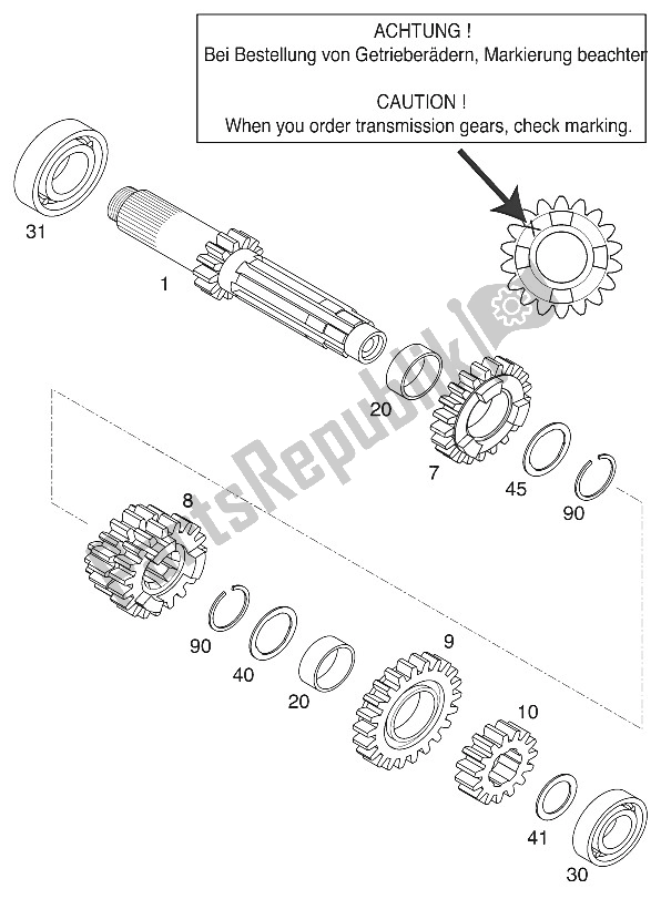 Tutte le parti per il Trasmissione I 125/200 2000 del KTM 125 EXC Australia 2001