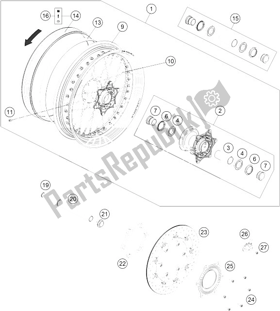 All parts for the Front Wheel of the KTM 690 SMC R ABS Australia 2016