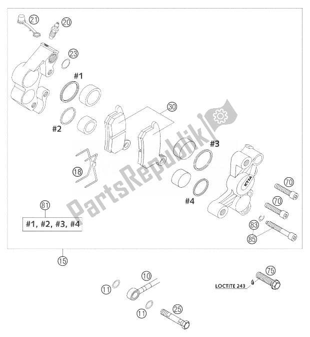 Todas las partes para Fórmula Delantera De La Pinza De Freno de KTM 105 SX Europe 2004