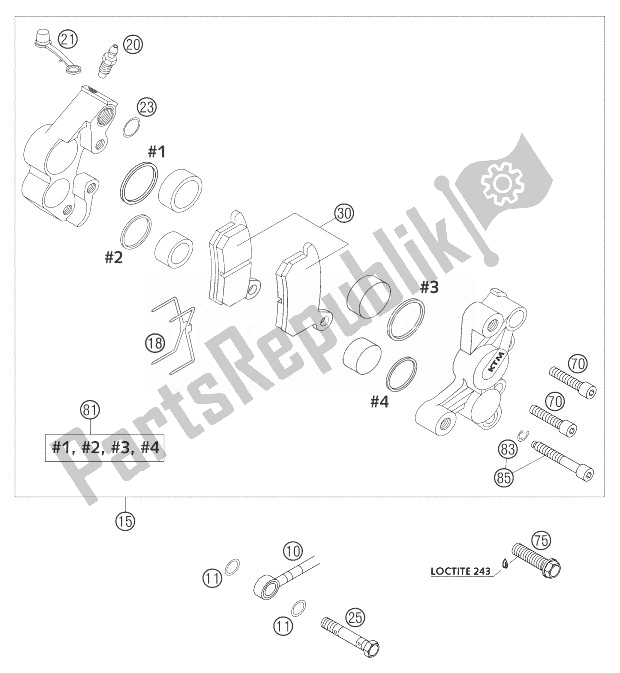 All parts for the Brake Caliper Front Formula of the KTM 65 SX Europe 2004