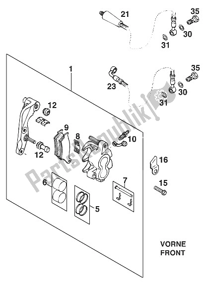 All parts for the Brake Caliper Front Sx,sc,rxc '96 of the KTM 620 Super Comp 4T Europe 1996