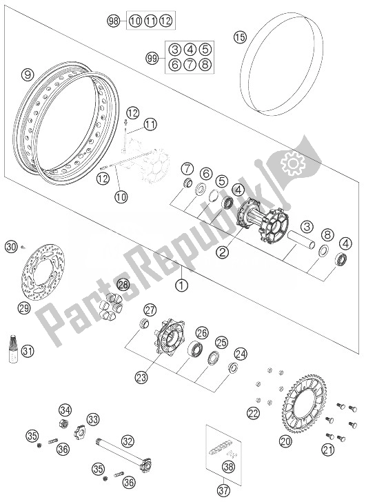 All parts for the Rear Wheel Lc8 of the KTM 950 Adventure Orange LOW Europe 2003