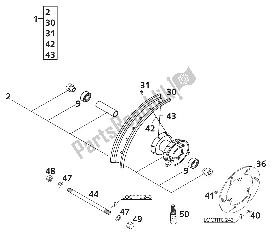 Todas as partes de Roda Dianteira 65sx 2001 do KTM 65 SX Europe 600115 2001