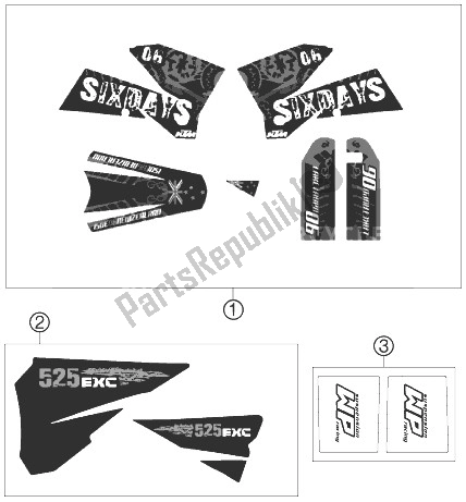 All parts for the Decal of the KTM 525 EXC Racing SIX Days Europe 2007