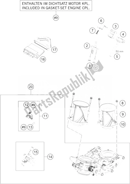 All parts for the Throttle Body of the KTM 1190 ADV ABS Grey WES France 2014