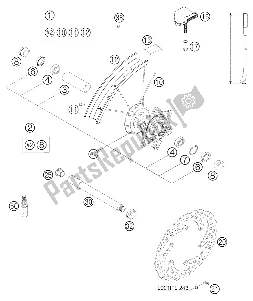 Tutte le parti per il Ruota Anteriore 625 Sxc del KTM 625 SXC Europe 2005