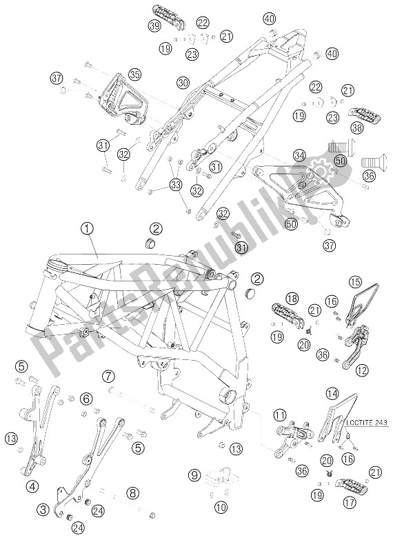 All parts for the Frame, Sub Frame of the KTM 990 Superduke Black Australia United Kingdom 2005