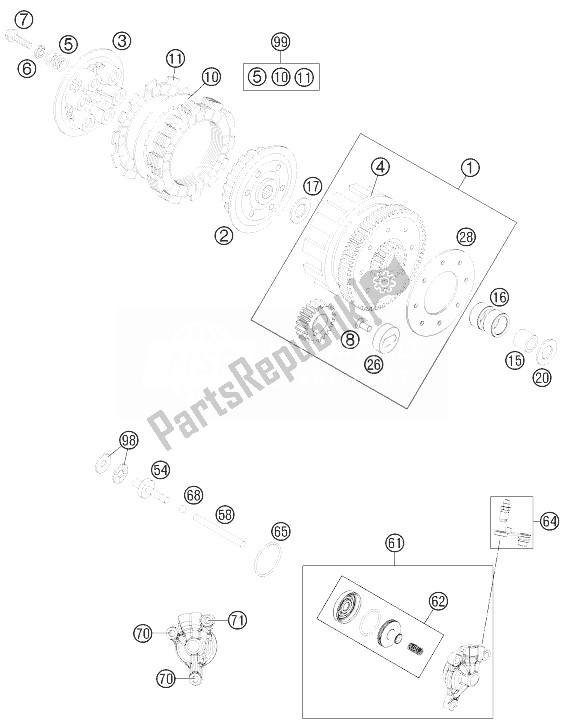 Alle onderdelen voor de Koppeling van de KTM 85 SX 17 14 Europe 2014